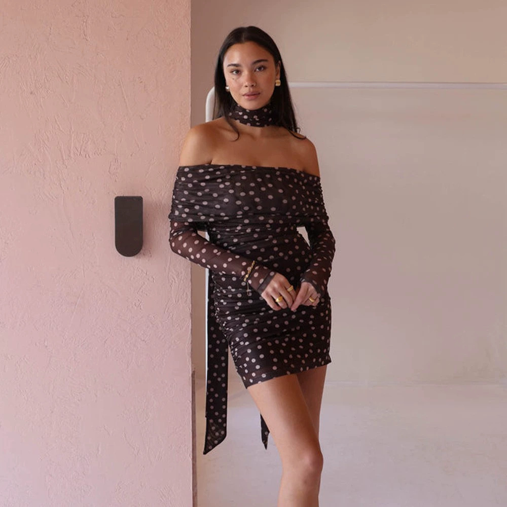ZARA Sexy Polka Dot Mesh Long Sleeve Backless Mini Dress